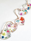 Heart garland bunting real pressed flowers - floral decoration, party, garden, birthday, wedding, anniversary, event home decor wall hanging house warming flower