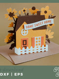 New Home Pop Up Box Card SVG Template: 3D Papercut DIY (Digital Download) house warming flower