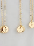 Personalized Birth Flower Disc Necklace, Month Initial Charm Necklace, Chain Necklace Jewellery, Christmas Bridesmaid Gift for Wedding/Mom wedding flower