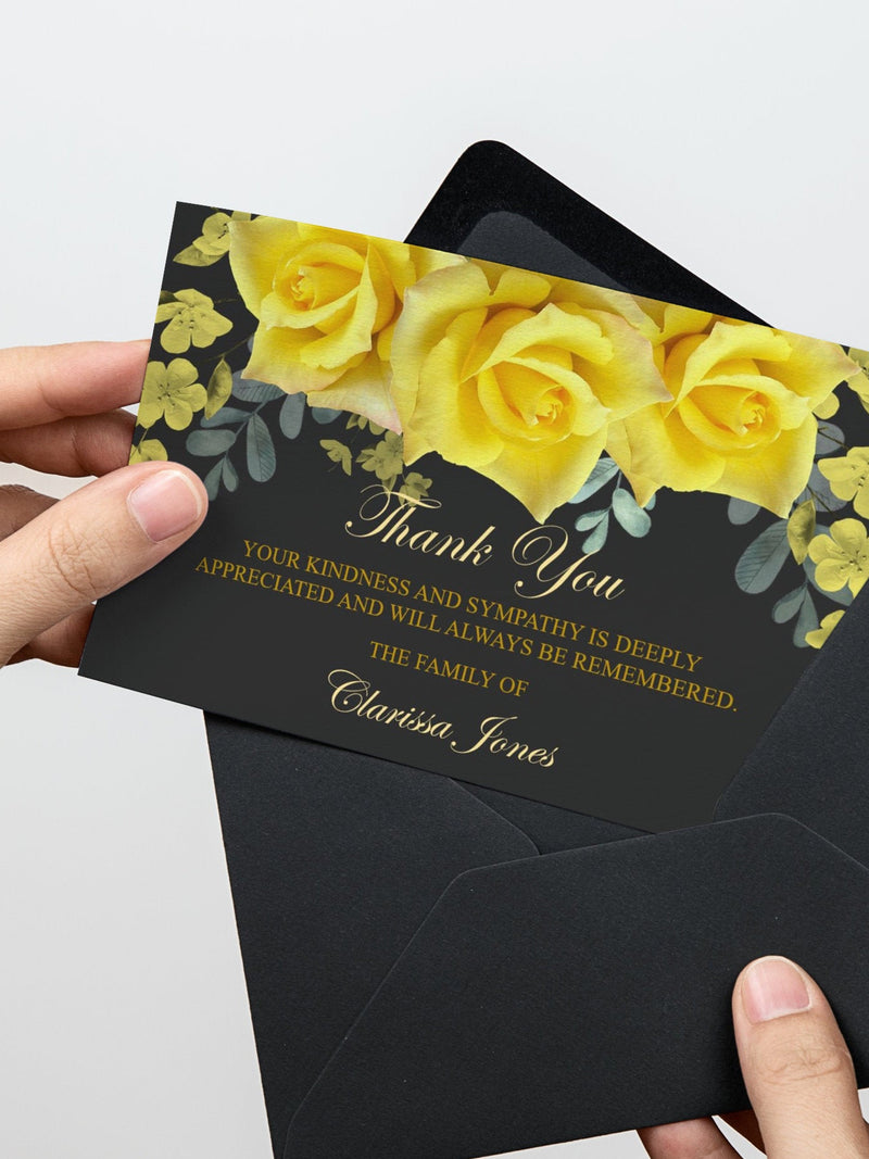 Thank You Card with Yellow Flowers, In Loving Memory, Sympathy Thank You Card, Memorial DIY, Funeral Decor 0057 sympathy flower