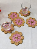 Handmade peach flower shape beaded coasters - Set of 6 house warming flower
