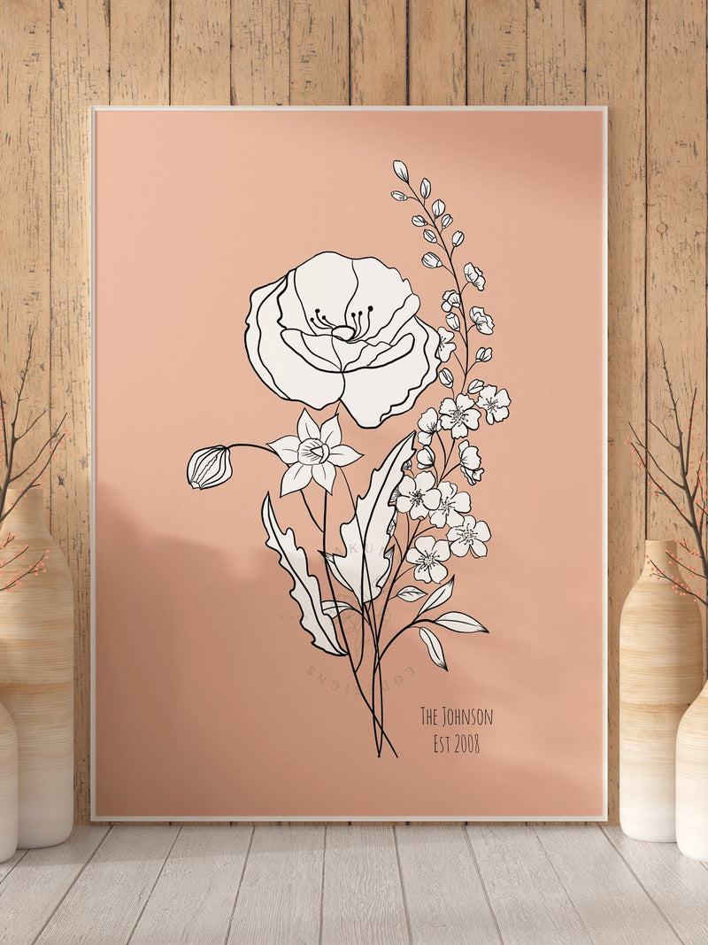 Customizable Birth Month Flowers Wall Art, Family Wildflower Bouquet Print, Botanical Print, Family Flower Print, Personalized Gifts birthday flower