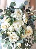 Cascade Wedding Bouquet: Ivory Roses & Eucalyptus, Artificial Flowers wedding flower
