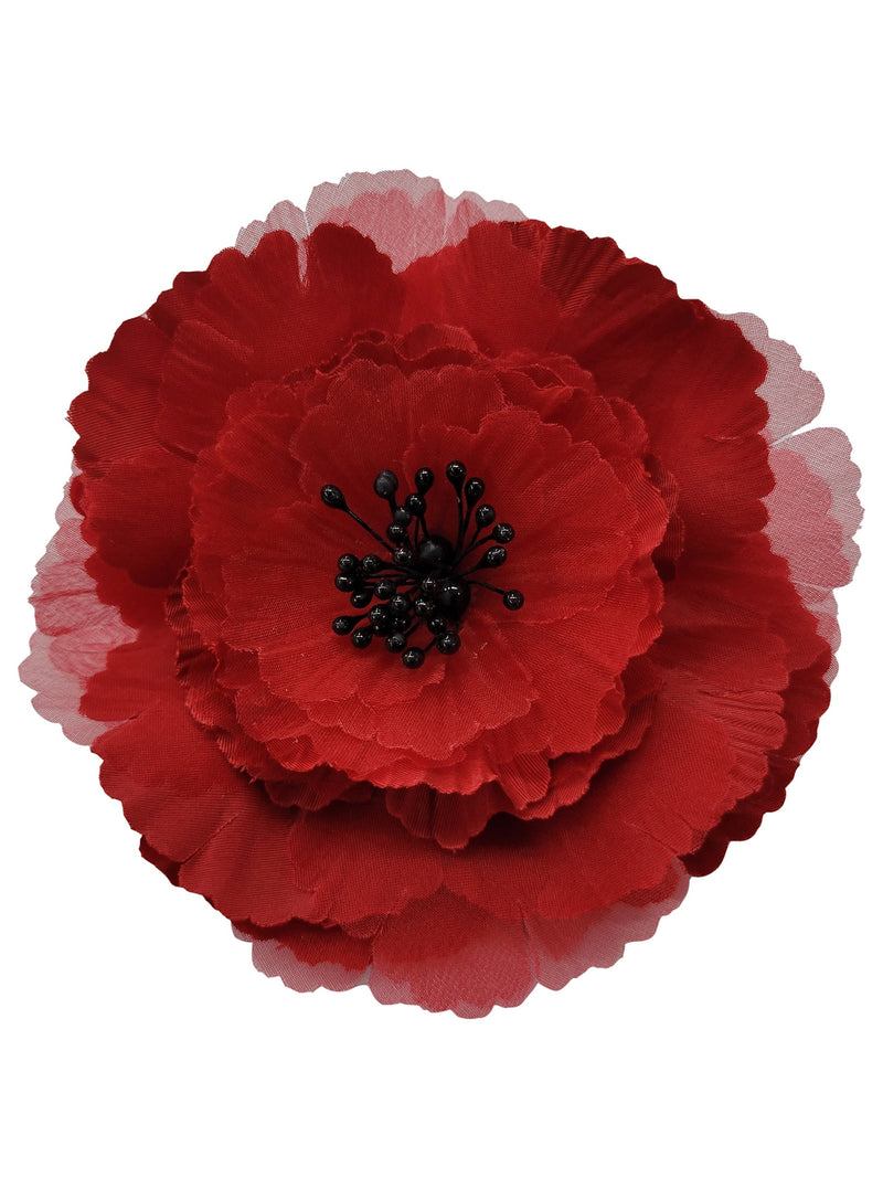 M&S Schmalberg 5 inch Poppy Silk Fabric Flower Pin Brooch Flower. Red Satin Poppy Poppies Hand-Made in New York's Garment Center silk flower