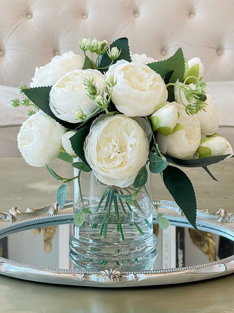 Silk Peony Arrangement: Faux Floral Centerpiece in Vase FLOWER DELIVERY