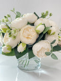 White Rose Peony Arrangement-Silk Peonies In Glass Vase-Peony Centerpiece-Artificial Faux Flower Arrangement-Home Decor Centerpiece house warming flower