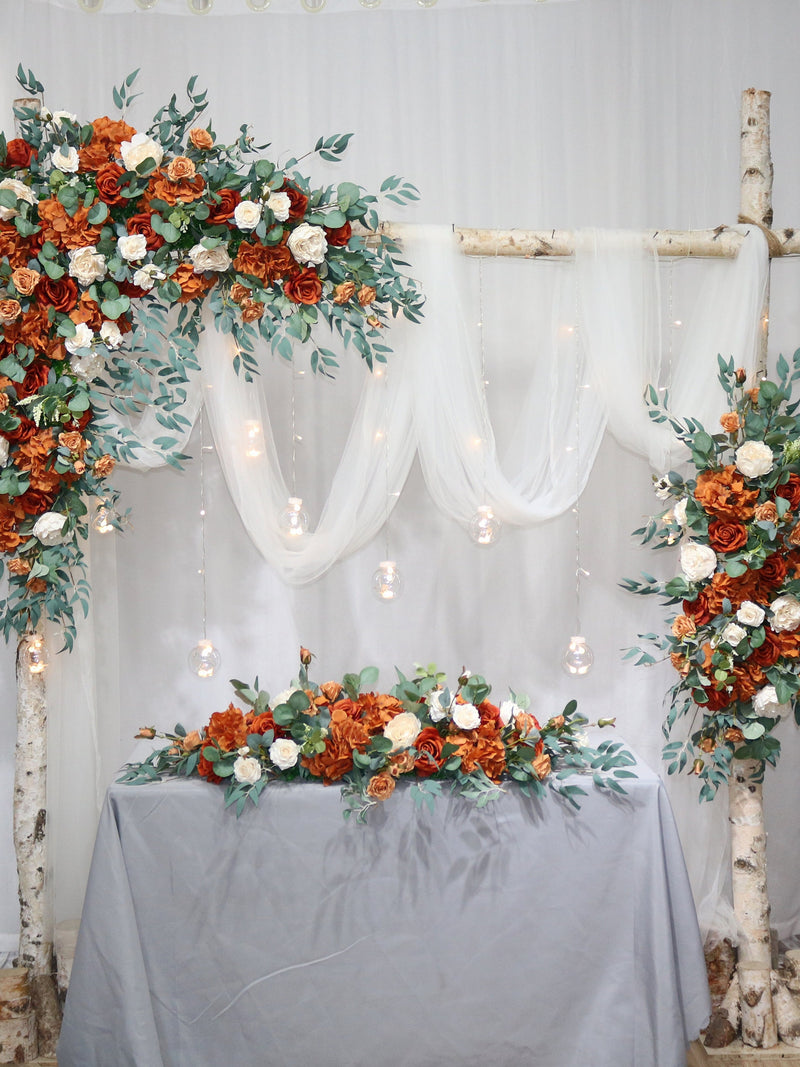 Terracotta Wedding Flower Arch, Ivory White Corner Swag wedding flower
