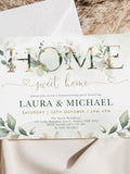Housewarming Invitation, Greenery Gold Home Sweet Home Invite, Botanical Eucalyptus Leaves Printable, EDITABLE TEMPLATE Download, BOT12 house warming flower