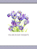 PK278 Blue Iris Sympathy Card. Thinking of You. Personalise.  Unique Watercolour Floral. Add that special touch! Design by Paula sympathy flower