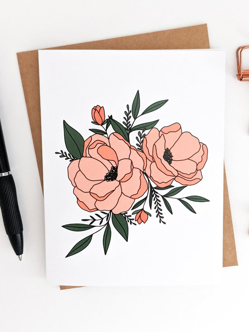 Floral Blank Card: Peach Flowers, Sympathy Card sympathy flower