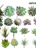 16pcs Artificial Succulents Set Garden Indoor Natural Color Home Decor DIY Gift Arrangement Office Landscape Plants Fake Flowers faux plants