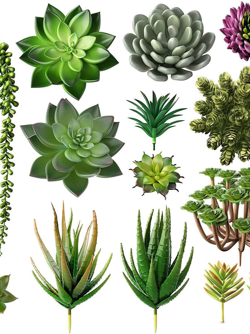 14pcs  Artificial Succulents Set Garden Indoor Natural Color Home Decor DIY Gift Arrangement Office Landscape Plants Fake Flowers faux plants