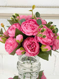 Pink Rose Peony Arrangement-Silk Arrangement In Glass Vase-Peony Centerpiece-Artificial Faux Flower Arrangement-Home Decor Centerpiece silk flower