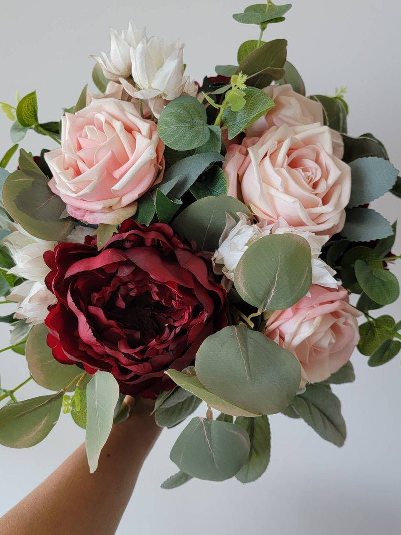 Burgundy bridal bouquet/Burgundy wedding decor/boutonnieres Bouquet