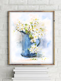 White Flowers Watercolor Painting: Botanical Art Print house warming flower