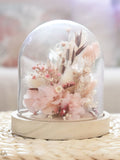 Dried and preserved pastel pink flower arrangement under a bell ESPRIT BOUDOIR, romantic eternal flower deco unique Valentine's Day gift FLOWER DELIVERY