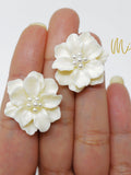 White Flower Pearl Earrings, Bridal Jewelry, Bridal Stud Earrings, Bridal Earrings, Statement Earrings, Bridesmaid Earring. ANNIVERSARY