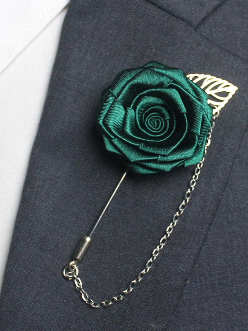 Emerald Green Suit Lapel Pin Chain ,  Groomsmen Wedding Gift Ideas , Flower Brooch Buttonholes Pins wedding flower