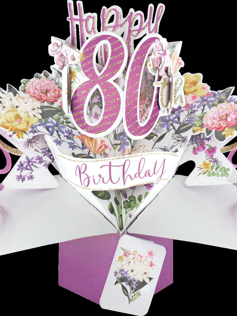 80th Birthday Pop Up 3D Card Keepsake Flowers - Female Mum Gran Grandma Sister Friend birthday flower
