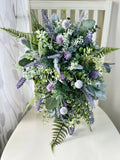 Cascade lavender wildflower bridal bouquet, greenery fern sage eucalyptus cascade wedding bouquet, boho wedding flowers, bridesmaid bouquet Bouquet