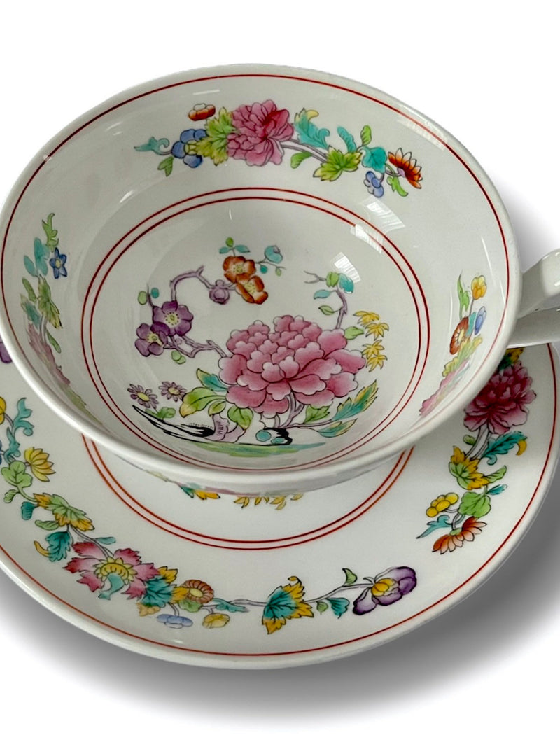 Antique Spode Famille Rose Tea Cup & Saucer flower spore