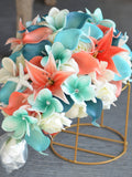 Faux Beach Coral Teal Bride Bouquets, Real Touch Flowers, Shells, Starfishes, Beach Wedding Bouquets, Boutonieres, Calla Lilies, Roses wedding flower
