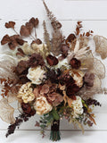 Boho bouquet  Terracotta brown gold cream flowers Bridal bouquet Faux bouquet Fall wedding Bridesmaid bouquet Faux flowers - width 14 inch Bouquet