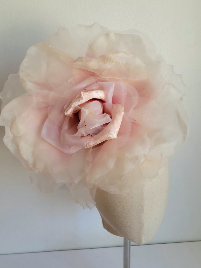 Extra Large Pale Old Rose 12"-13" Silk Organdy Velvet Rose- Millinery Flower for Hats and Fascinators - weddings -home decoration - Dresses silk flower