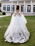 Express delivery, Flower girl dress, Long sleeve girl dress, Lace girl dress, Flower girl dress ivory, Tulle flower dress, Girl dress train FLOWER DELIVERY