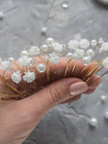 Wedding flower hair pins pearl piece babys breath - bridal headpiece wedding flower