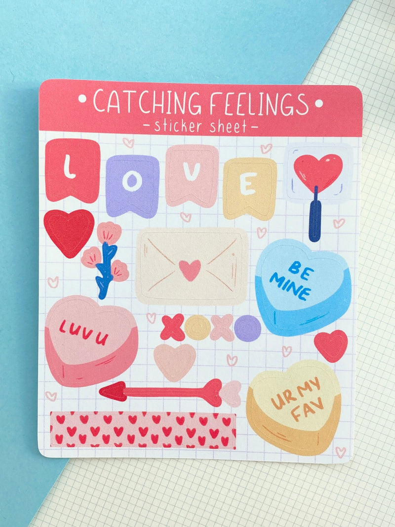 Catching Feelings Mini Sticker Sheet - Planner & Journal Stickers Love Romance Flower