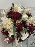 Wedding Bouquet, Bridal Bouquet, Sola Flower, Wedding Flower, Wooden Flower, Burgundy, Ivory, Rustic, Boho, Lily of Angeles silk flower