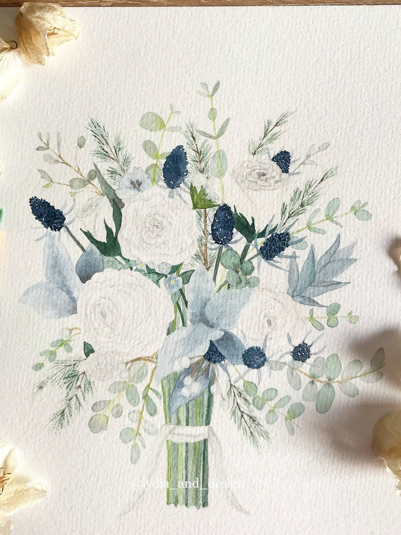 Custom Wedding Bouquet Watercolour Painting Ð Bespoke Bridal Flower Illustration, Anniversary Keepsake, Hand-Painted Floral Art wedding flower