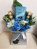 Chocolate Bouquet Blue Lindt Ferrero Stunning Silk Flowers Gift Hamper silk flower