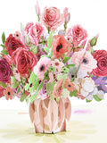 Pink Roses in Vase Valentines Pop Up Card, Mother's Day Card, Anniversary Card, Birthday Card, Spring Card Love Romance Flower