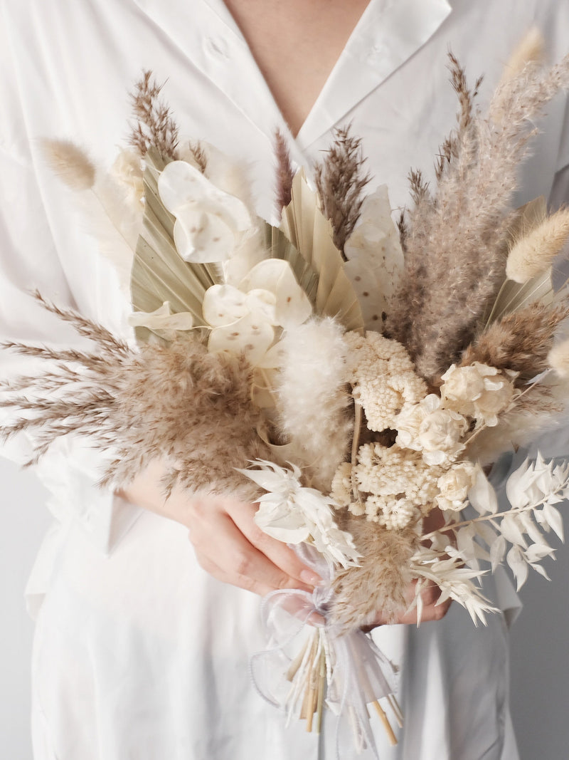 Fluffy Pampas & Reed Bridal Bouquet, Tall Beige Dried Flowers, Minimalist Wedding Centerpiece, Boho Home Decor, Floor Vase Filler-Reed Bouquet
