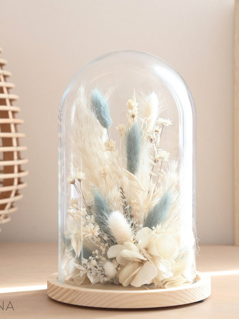 Decorative bell dried flower pastel shade Provence style BALADE EN LUBERON, home decoration eternal flower and pampas flower in glass bell FLOWER DELIVERY