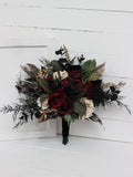 Burgundy black gold ivory flowers Fall bridal bouquet Emerald green Bridesmaid bouquet  Halloween wedding Faux flowers Boho wedding wedding flower