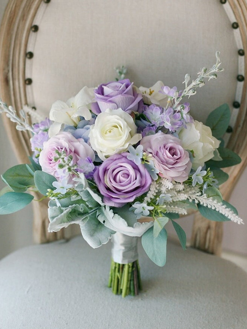 Lavender Rose Bridal Bouquet: Cream, White & Dusty Purple, 12" Boho Wedding Flowers wedding flower
