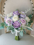 Lavender Rose Bridal Bouquet: Cream, White & Dusty Purple, 12" Boho Wedding Flowers wedding flower