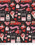 Falling in Love Black by Riley Blake Designs: Love Romance Hearts Flowers Trucks Love Romance Flower