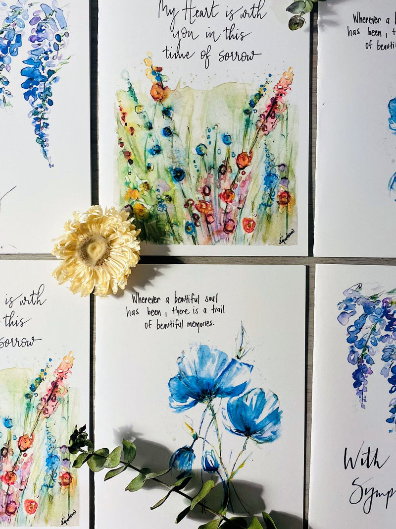 My Heart is with You In Time of Sorrow Card, With Sympathy Art Card, Wherever a Beautiful Soul has Been Sympathy Card, Pack 6 cards sympathy flower