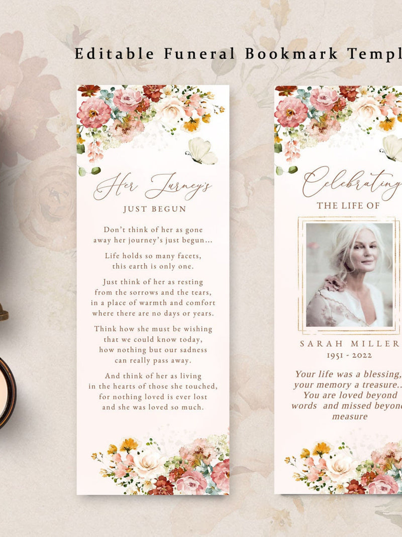 Garden Flowers Funeral Bookmark Template: Celebration of Life (Digital Download) sympathy flower