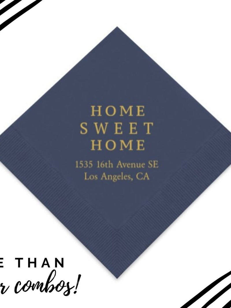 50 Pack Home Sweet Home Custom Printed Cocktail Paper Napkins - Housewarming Present - First Time Homeowners - Open House - Moving Day Gift house warming flower