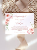 Blush floral Funeral Thank You Card Pink flower Funeral Thank You Red rose Editable Memorial Card Printable Thank You Card Template funeral sympathy flower