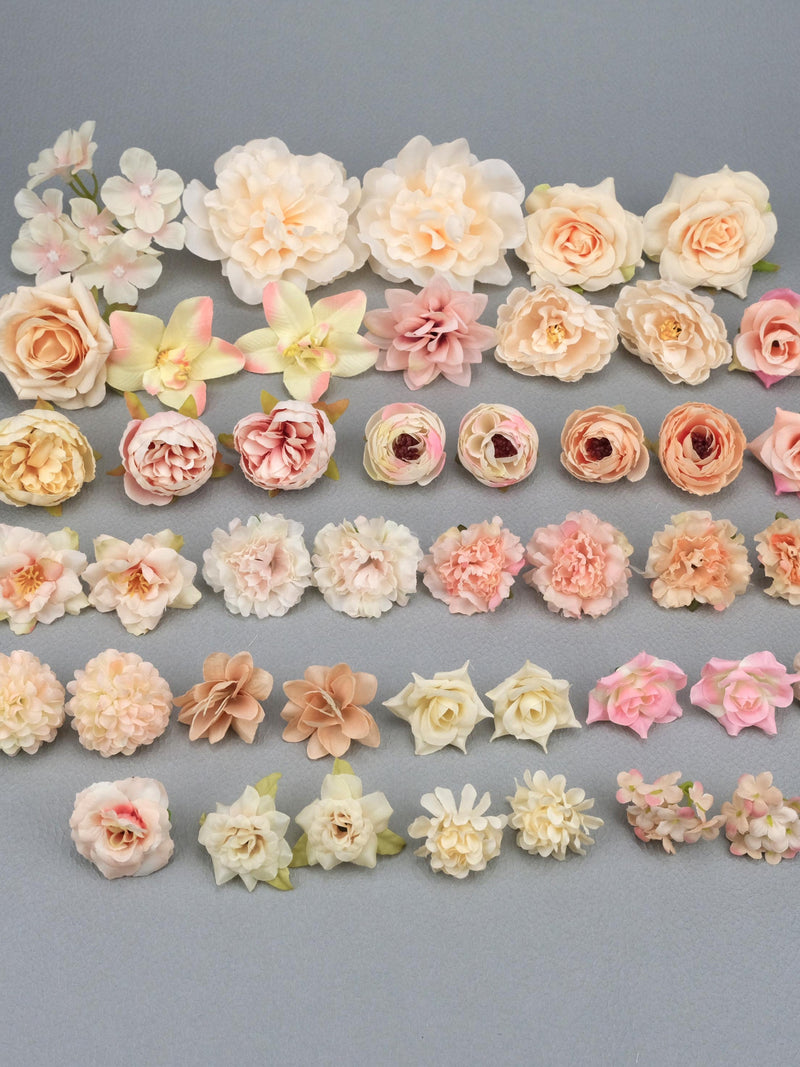 44Pcs Silk Artificial Flower Combo Set/4-13cm Rose Peony Flower Head Fake Flower for DIY Wedding Home Floral Mobile Crown Decor Accessory silk flower