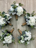 Boho bridesmaid bouquets, rustic  hydrangea premium white roses greenery bridal bouquet, wedding bouquet,eucalyptus sage wedding flowers wedding flower