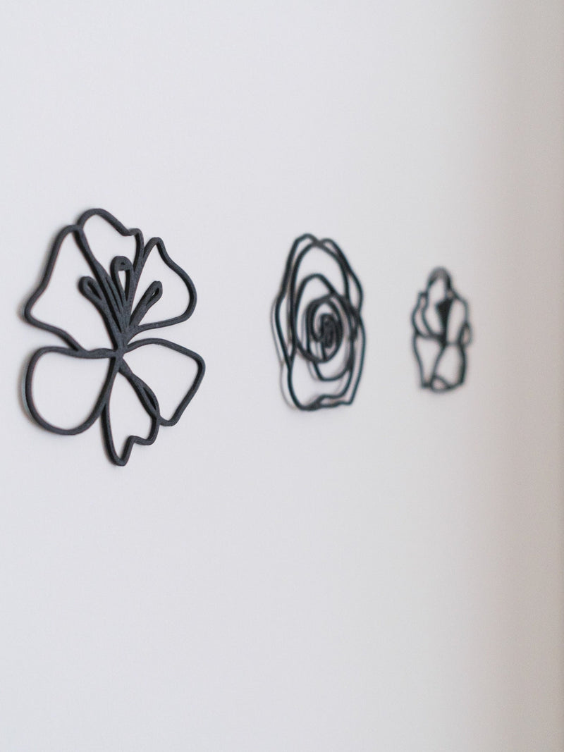 Flower Wall Line Art Decor | Carbon Fiber PLA 3D Printed | Set of 3 | Gift for Plant Lovers | Green Thumb | House Warming house warming flower