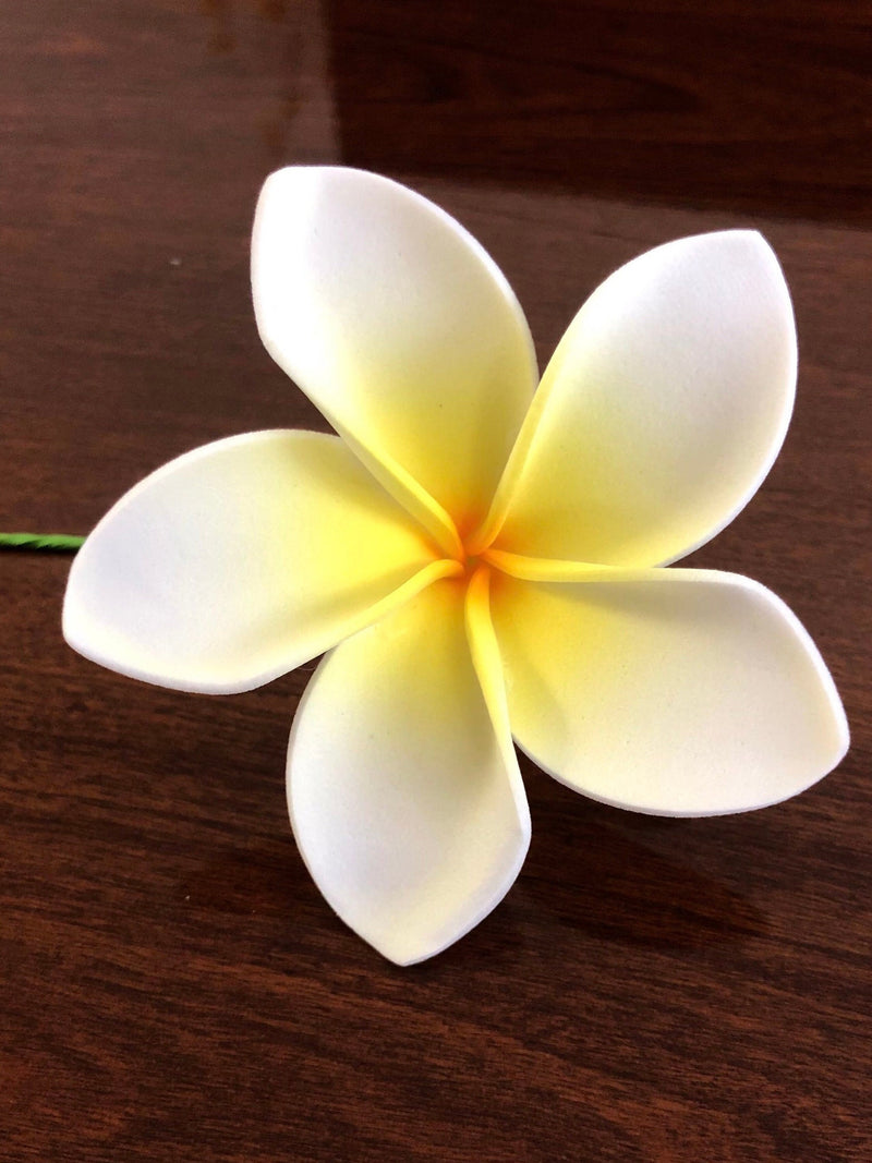 3" White and Yellow Plumeria, Artificial Foam Flower, Ear Flower / Ear Flower with Stem, Frangipani, Pua FLOWER DELIVERY