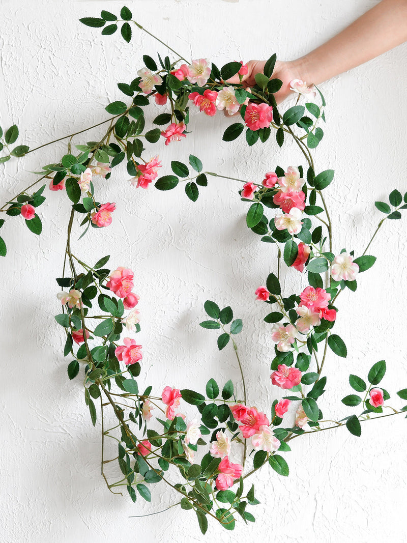 Blush Pink Wild Rose Garland, Bendable Silk Vine Florals, 2 Pcs 12 ft Total silk flower